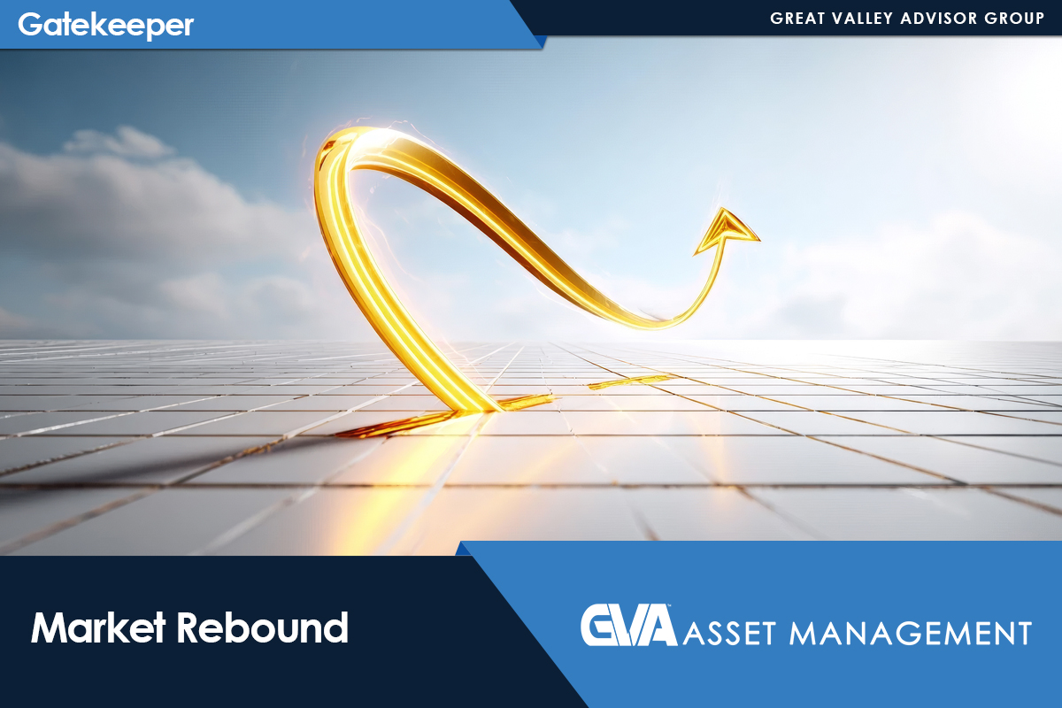 Hero banner: a gold looping arrow rising over a tiled surface with 'Market Rebound' and asset-management branding (CVA).